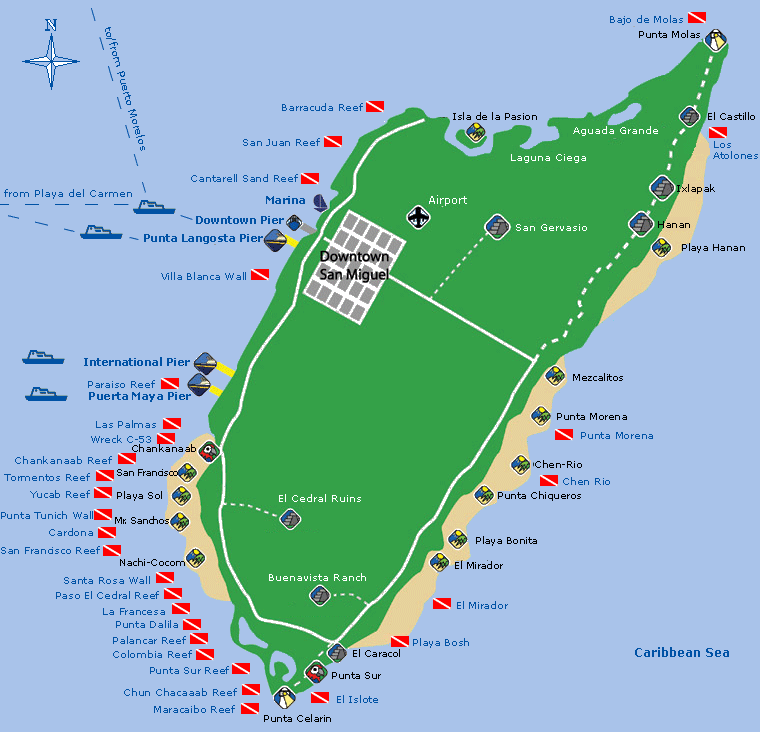 Cozumel Dive Locations Cozumel DIve Map