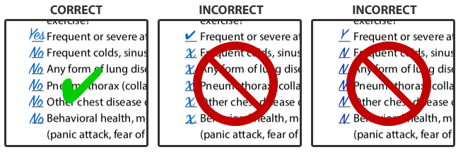 The correct way to complete an RSTC SSI, PADI, or NAUI medical release form.